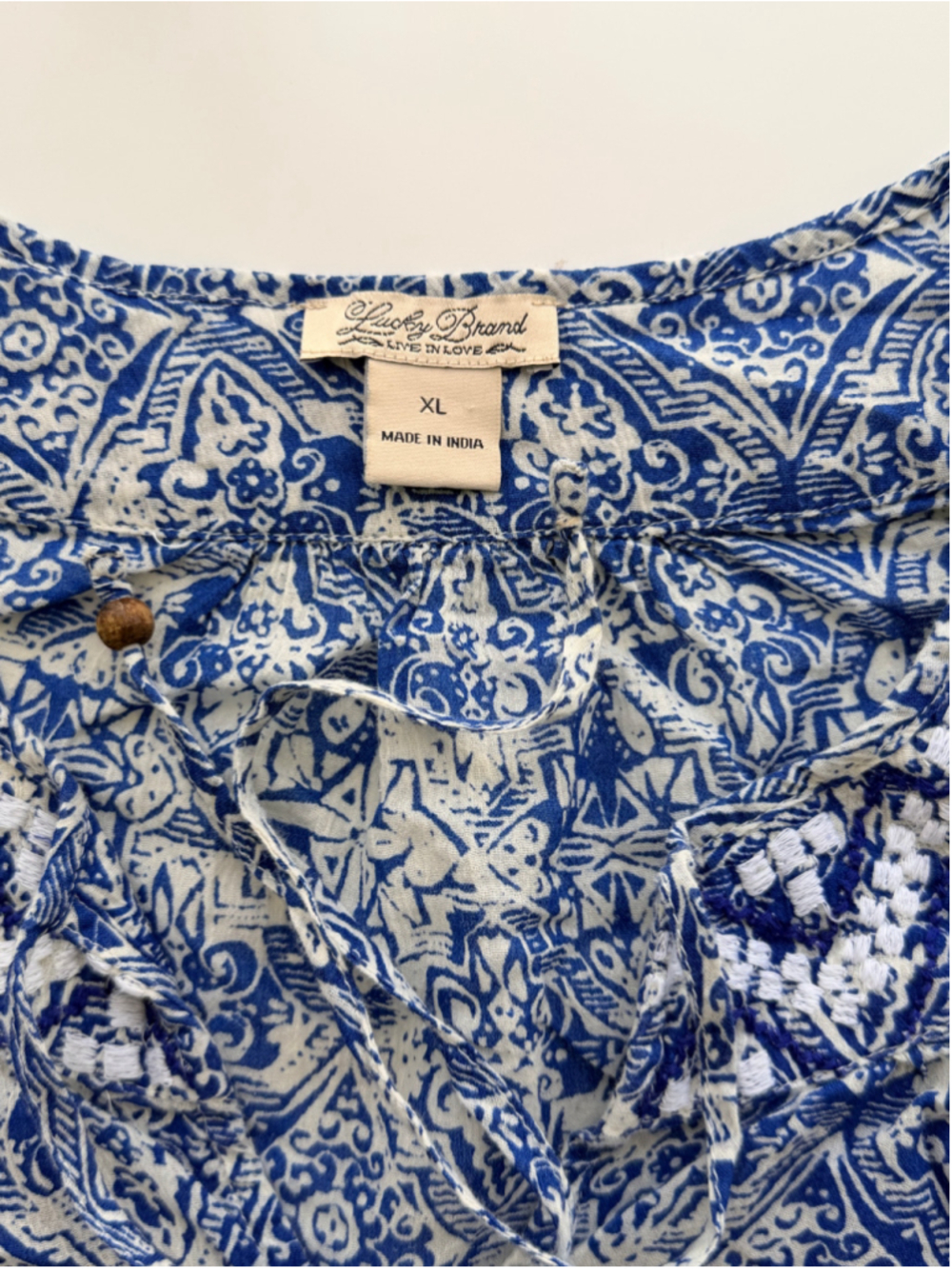 Women's Lucky Brand Blue and White Printed Blouse, Size XL - Picture 3 of 6